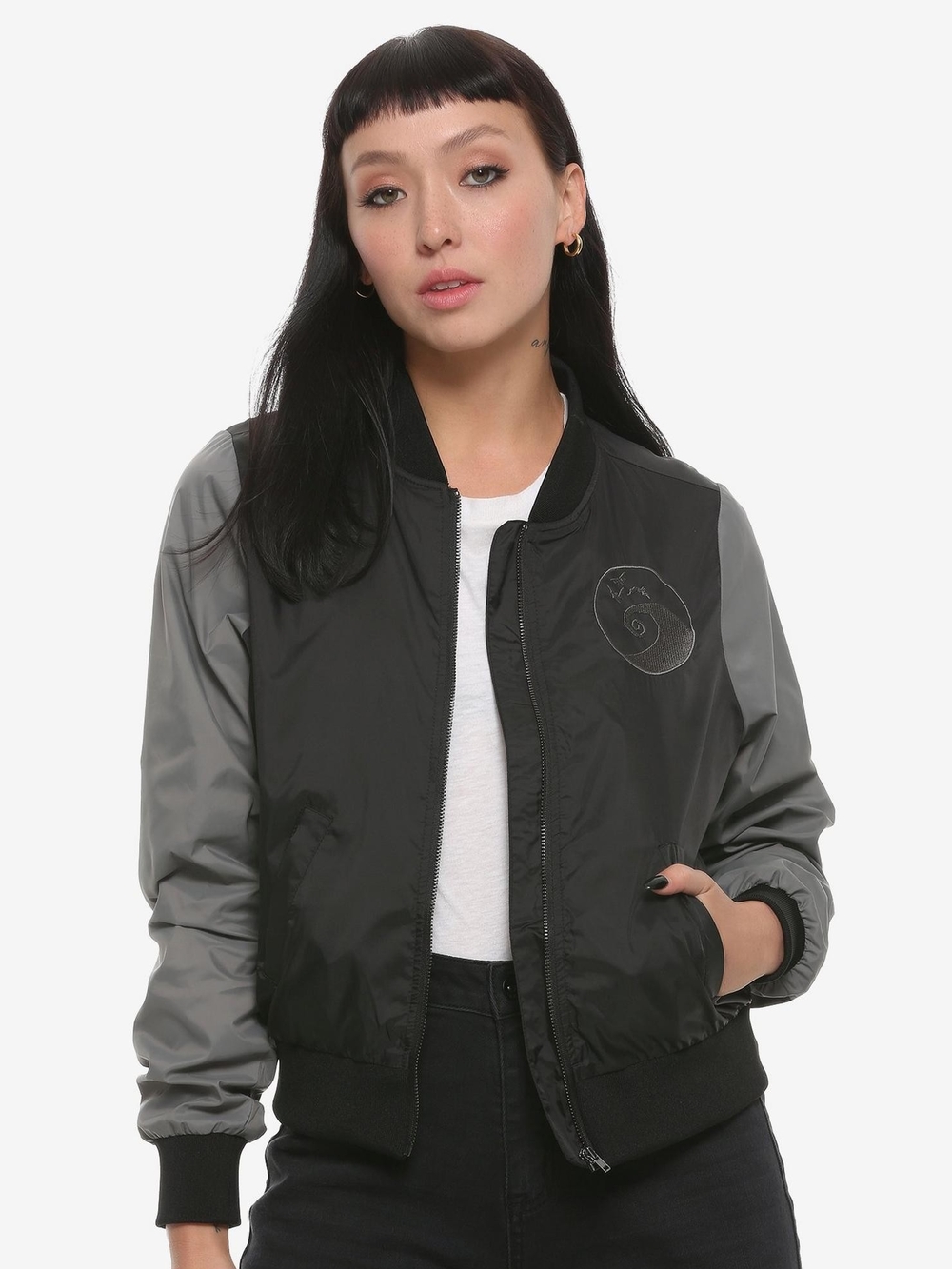 The Nightmare Before Christmas Black & Grey Girls Bomber Jacket - Picture 3 of 4